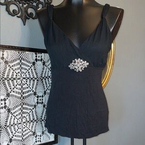 New York & Company Black Tank Top with Crystal Accent